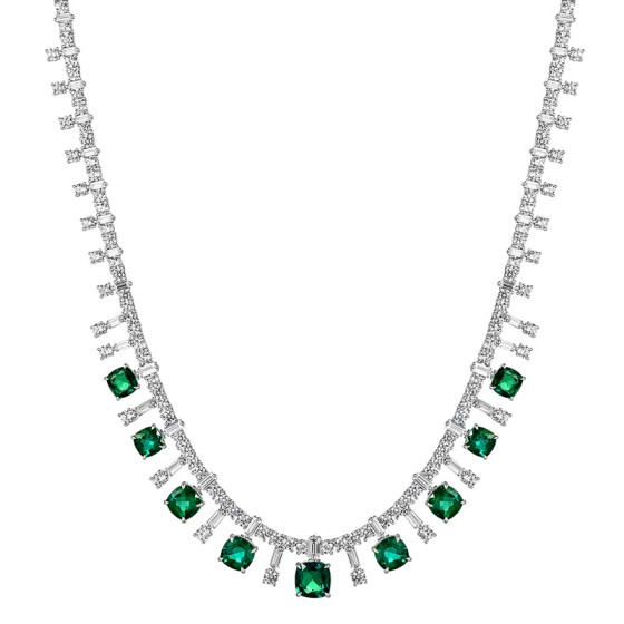 925 Sterling Silver Lab-Grown Emerald Necklace(ZHF-P0836)