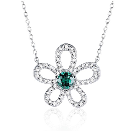 925 Sterling Silver Lab-Grown Emerald Necklace(ZHF-P3166-1)