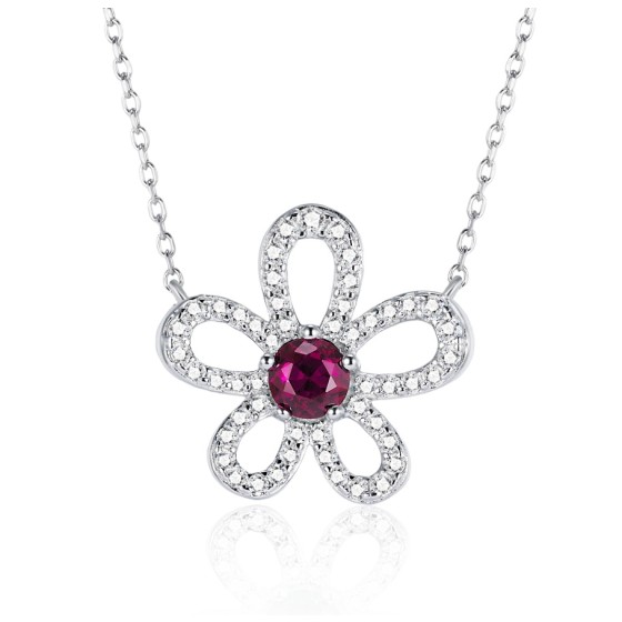 925 Sterling Silver Lab-Grown Ruby Necklace(ZHF-P3166-2)