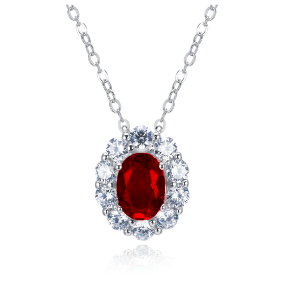 925 Sterling Silver Lab-Grown Ruby Necklace(ZHFN0006R)