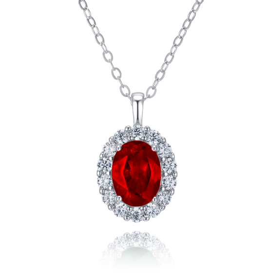 925 Sterling Silver Lab-Grown Ruby Necklace(AP0317R-1)