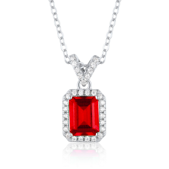 925 Sterling Silver Lab-Grown Ruby Necklace(ZHF-P0024R)