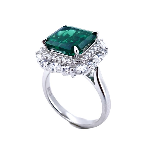 925 Silver Lab-Grown Emerald Convertible Ring & Pendant (ZHF-RP1551)