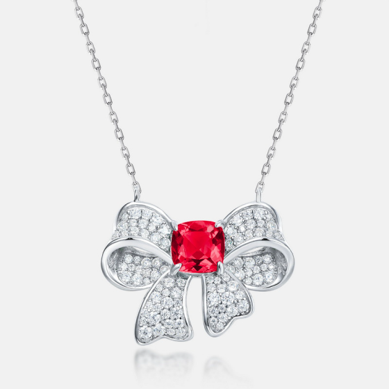 925 Sterling Silver Lab-Grown Ruby Necklace(ZHF-N202307R)