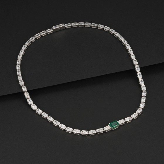 925 Sterling Silver Lab-Grown Emerald Necklace(RG-0013L)