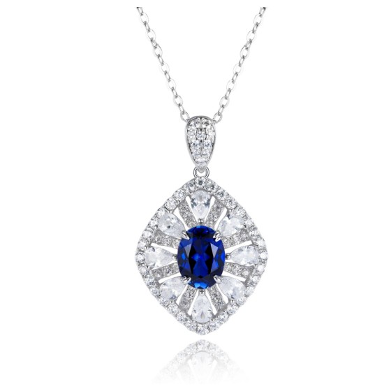 925 Sterling Silver Lab-Grown Sapphire Necklace(ZHF-P1477DB)