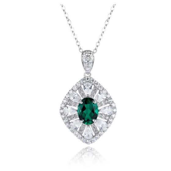925 Sterling Silver Lab-Grown Emerald Necklace(ZHF-P1477)