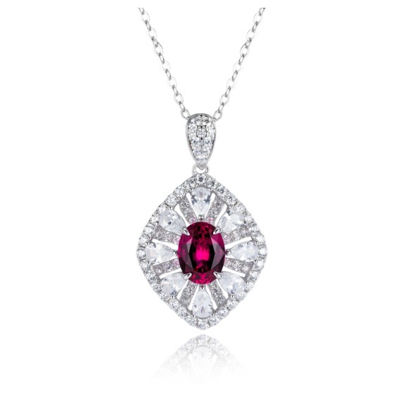 925 Sterling Silver Lab-Grown Ruby Necklace(ZHF-P1477R)