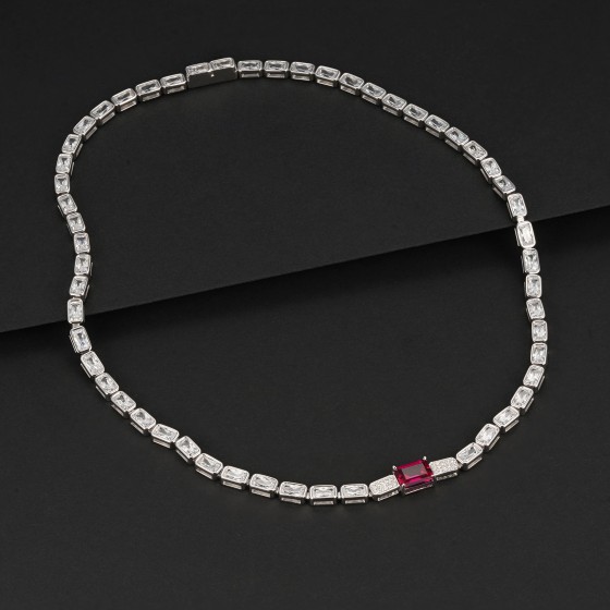 925 Sterling Silver Lab-Grown Ruby Necklace(RG-0013R-2)