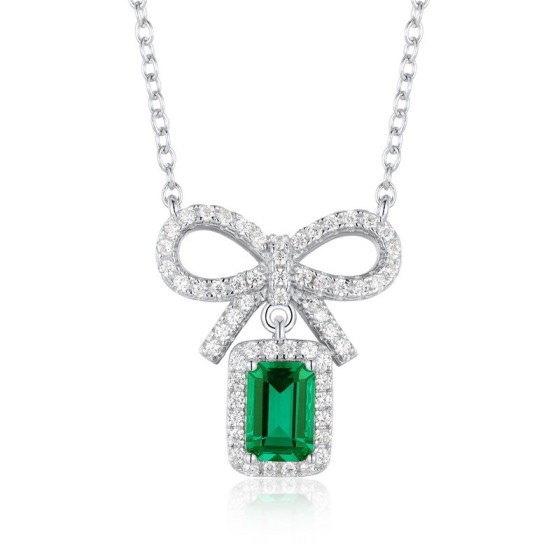 925 Sterling Silver Lab-Grown Emerald Necklace(A73-P2020420)