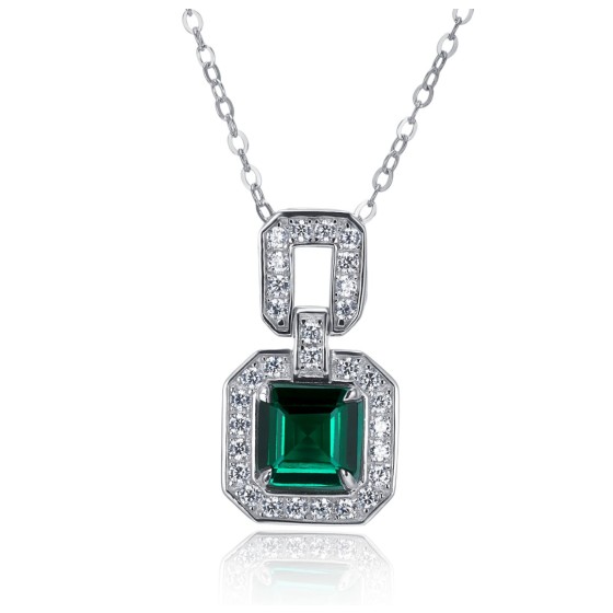 925 Sterling Silver Lab-Grown Emerald Necklace(A73-P2020420)