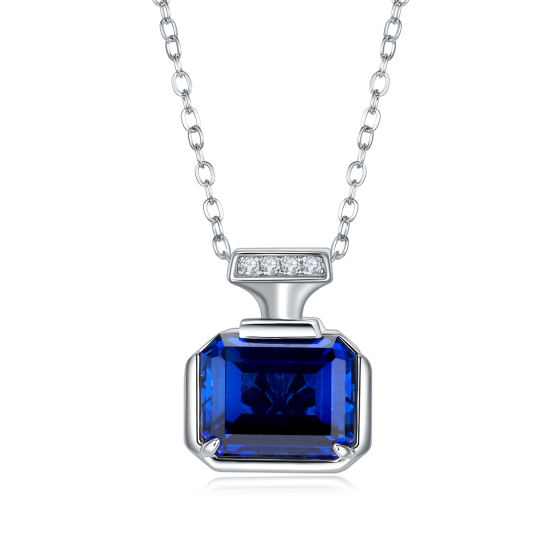 925 Sterling Silver Lab-Grown Sapphire Necklace(ZHF-P1496DB)