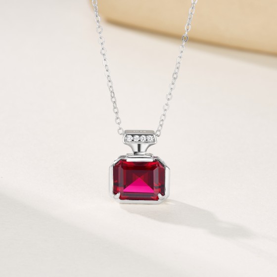 925 Sterling Silver Lab-Grown Ruby Necklace(ZHF-P1496R)