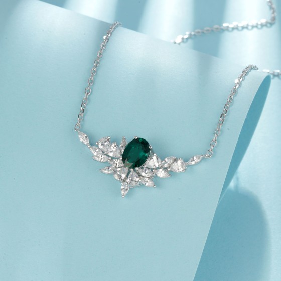 925 Sterling Silver Lab-Grown Emerald Necklace(ZHF-P1474)