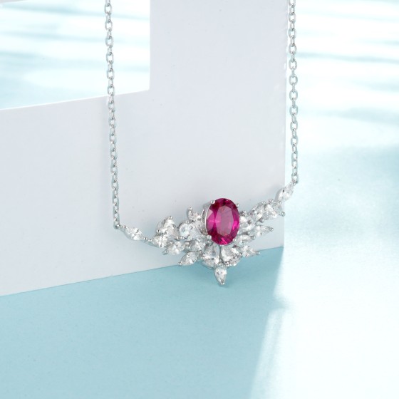 925 Sterling Silver Lab-Grown Ruby Necklace