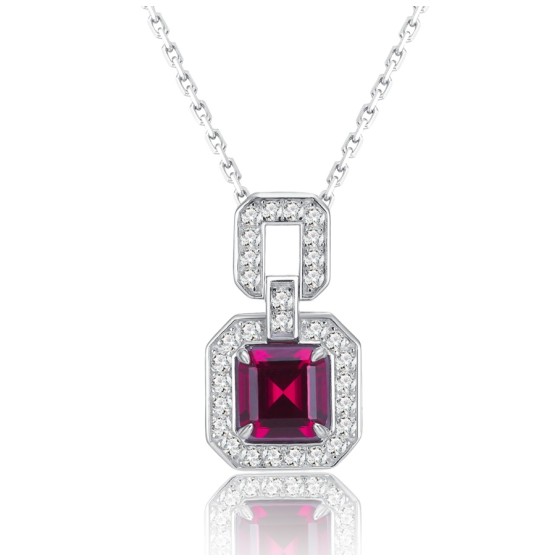 925 Sterling Silver Lab-Grown Ruby Necklace(ZHF-P5002R)