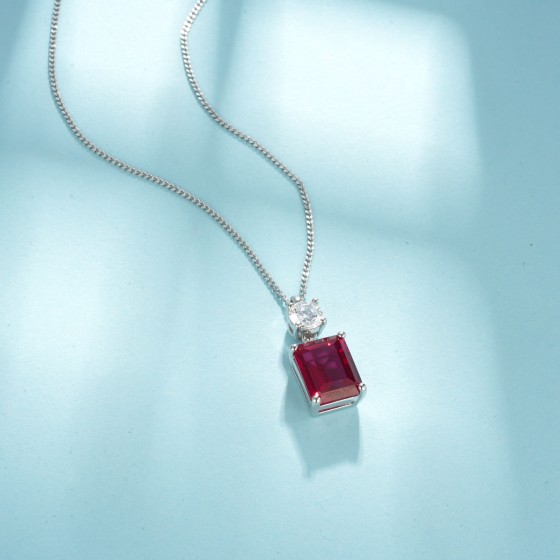 925 Sterling Silver Lab-Grown Ruby Necklace(A73-P1917997R)