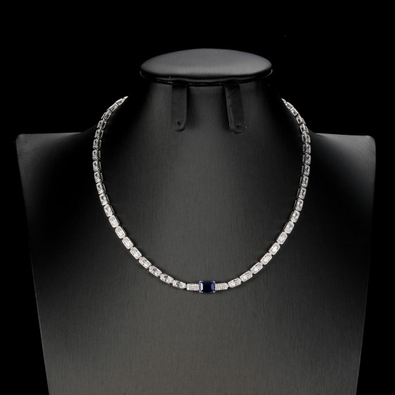 925 Sterling Silver Lab-Grown Sapphire Necklace(RG-0013DB)