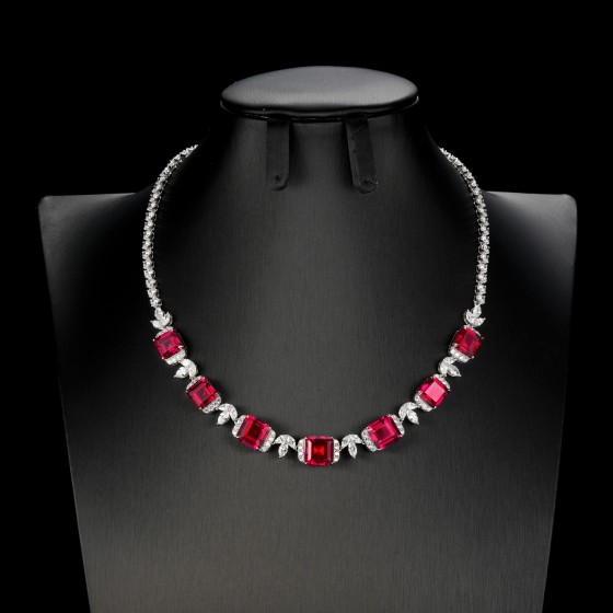925 Sterling Silver Lab-Grown Ruby Necklace(ZHF-P1237R)