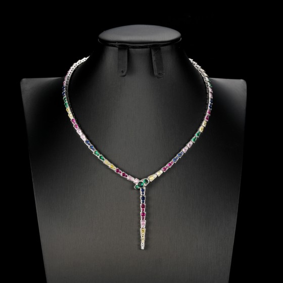 925 Silver Gemstone Snake Chain Necklace (ZHF-P1333) 吊牌简写