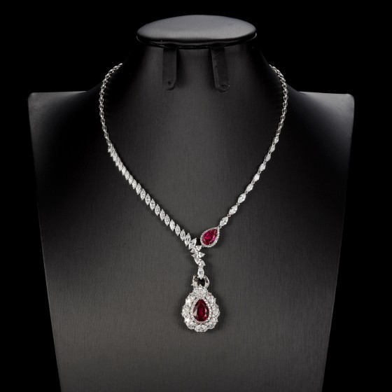 925 Sterling Silver Lab-Grown Ruby Necklace(ZHF-P1399R)