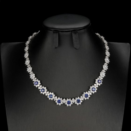 925 Sterling Silver Lab-Grown Sapphire Necklace(ZHF-P1382B)