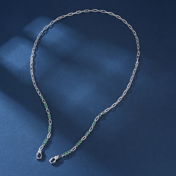 925 Sterling Silver Lab-Grown Emerald Necklace(ZHF-202379)