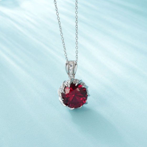 925 Sterling Silver Lab-Grown Ruby Necklace(ZHF-P1447R)