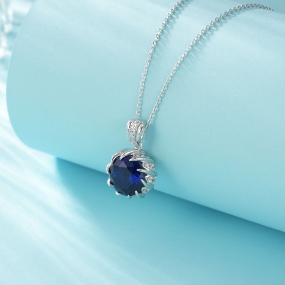 925 Sterling Silver Lab-Grown Sapphire Necklace(ZHF-P1447B)