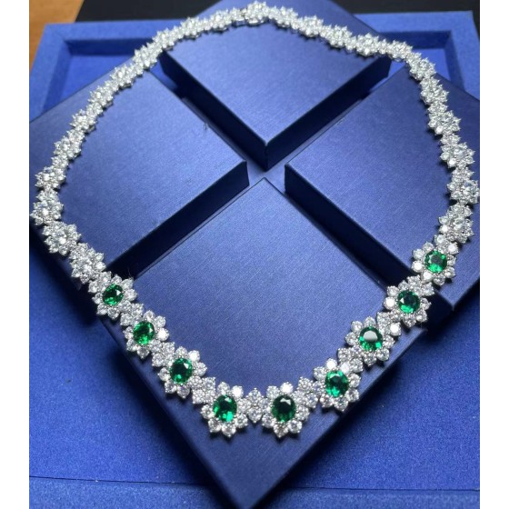 925 Sterling Silver Lab-Grown Emerald Necklace(ZHF-P1382)