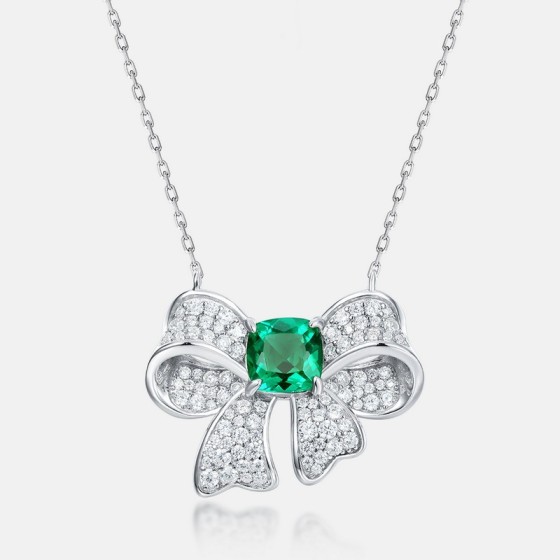 925 Sterling Silver Lab-Grown Emerald NecklaceZHF-N202307