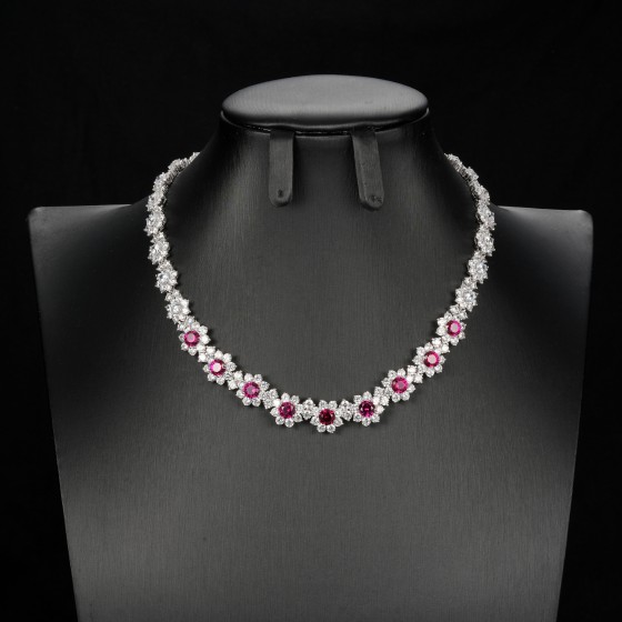 925 Sterling Silver Lab-Grown Ruby Necklace(ZHF-P1382R)