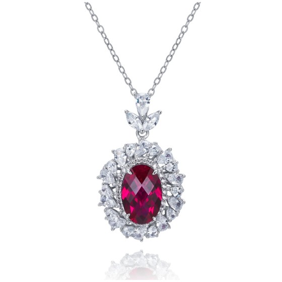 925 Sterling Silver Lab-Grown Ruby Necklace(ZHF-R1337R)