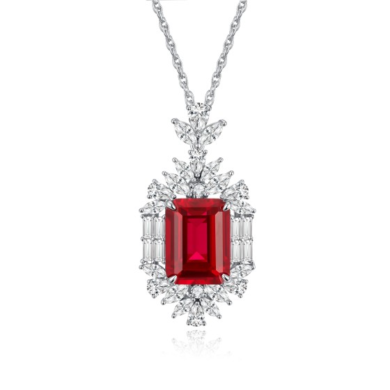 925 Sterling Silver Lab-Grown Ruby Necklace(P-015R)