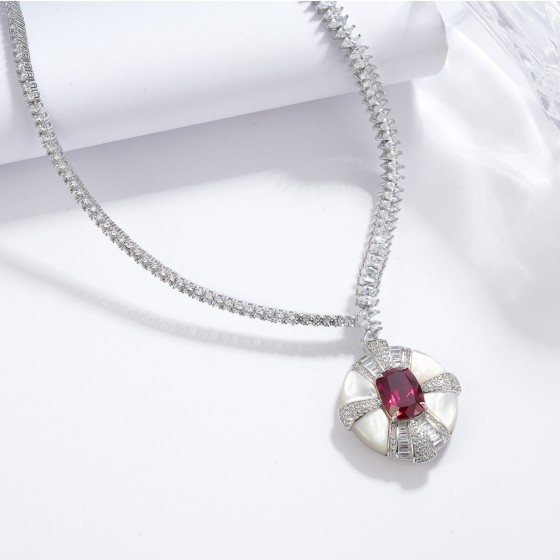 925 Sterling Silver Lab-Grown Ruby Necklace(ZHF-P1327)