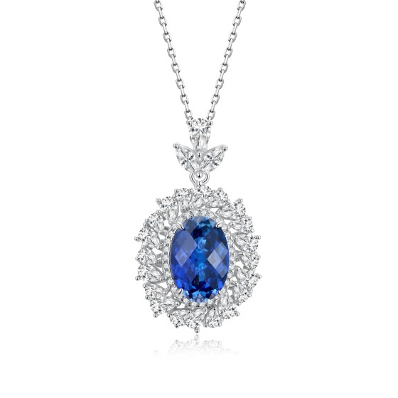 925 Sterling Silver Lab-Grown Sapphire Necklace(ZHF-R1337B)