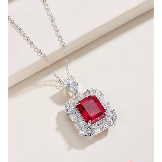 925 Sterling Silver Lab-Grown Ruby Necklace(ZHF-P1316-1)