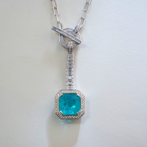 925 Sterling Silver Paraiba Color Gemstone Necklace(P0340SK)
