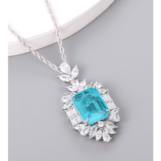 925 Sterling Silver Paraiba Color Gemstone Necklace(P-015B)