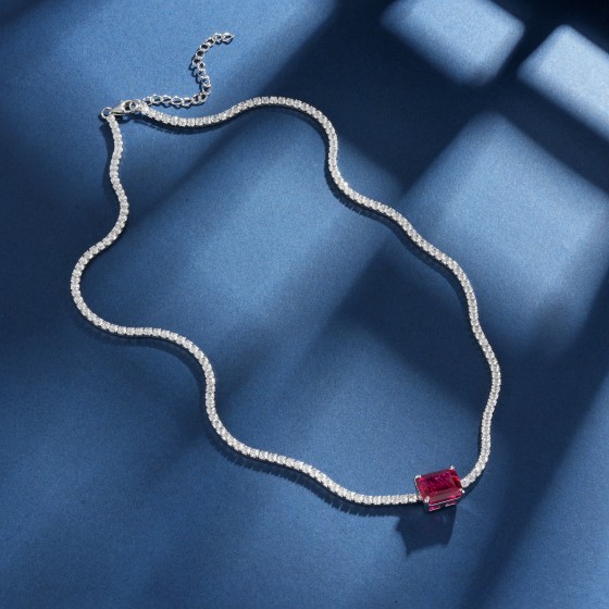 925 Sterling Silver Lab-Grown Ruby Necklace(ZHF-P3166R)