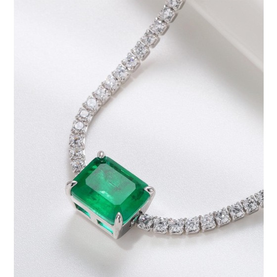 925 Sterling Silver Lab-Grown Emerald NecklaceZHF-P3166