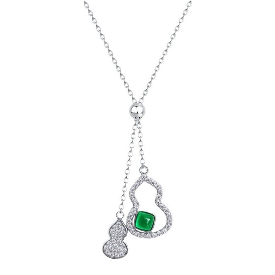 925 Silver Lab-Grown Emerald Gourd Necklace (A73-N2020266)