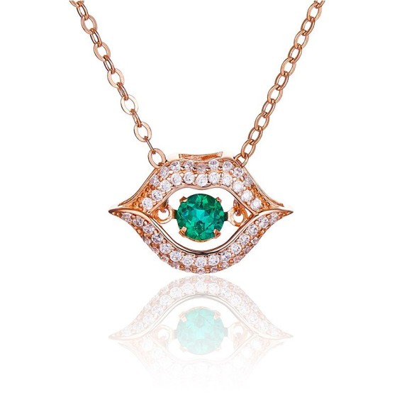 925 Silver Lab-Grown Emerald Dancing Necklace(LP0219R)
