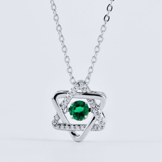 925 Silver Lab-Grown Emerald Dancing Stone Necklace (HP0003)