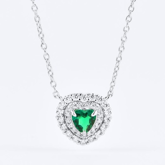925 Sterling Silver Lab-Grown Emerald Necklace(A73-N2020425)