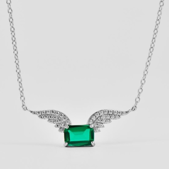925 Sterling Silver Lab-Grown Emerald Necklace(P2019798)
