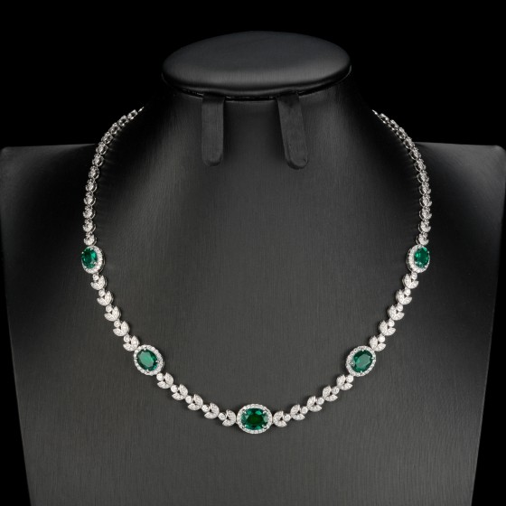 925 Sterling Silver Lab-Grown Emerald Necklace(ZHF-P0854)