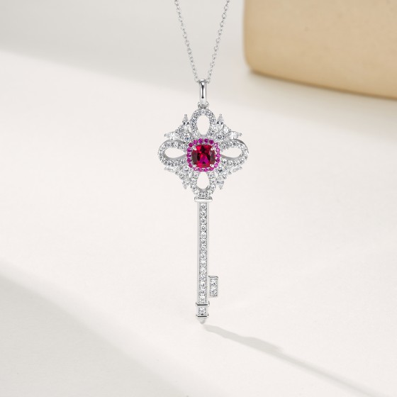 925 Sterling Silver Lab-Grown Ruby Necklace(ZHFP0137R)