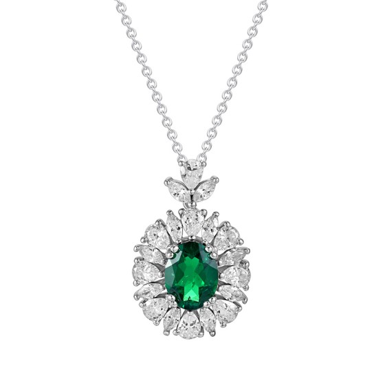 925 Sterling Silver Lab-Grown Emerald Necklace(ZHFH03)