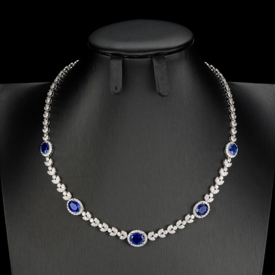 925 Sterling Silver Lab-Grown Sapphire Necklace(ZHF一P0854B)